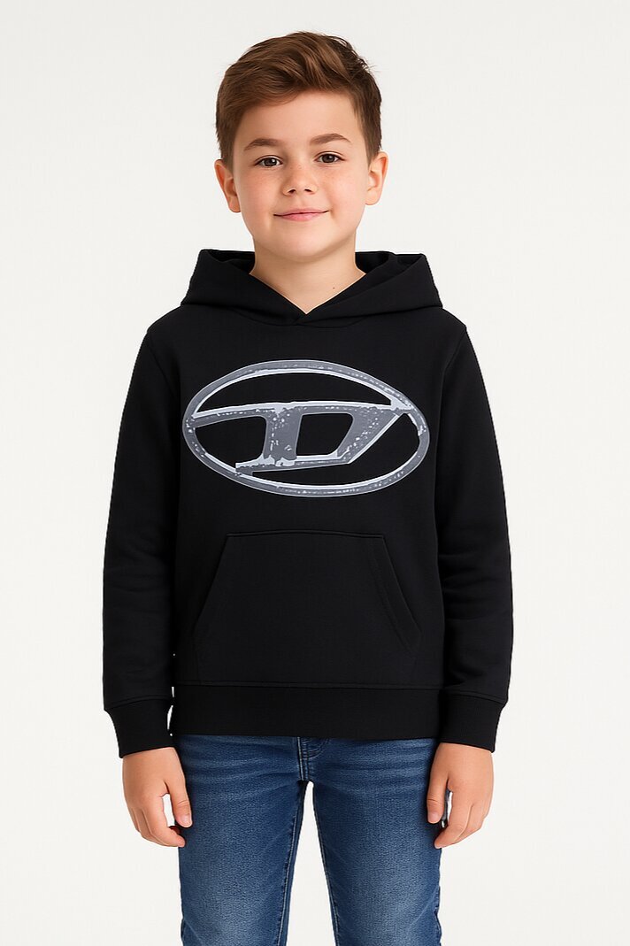 Diesel felpa bambino ragazzo nera con cappuccio cotone logo maxi