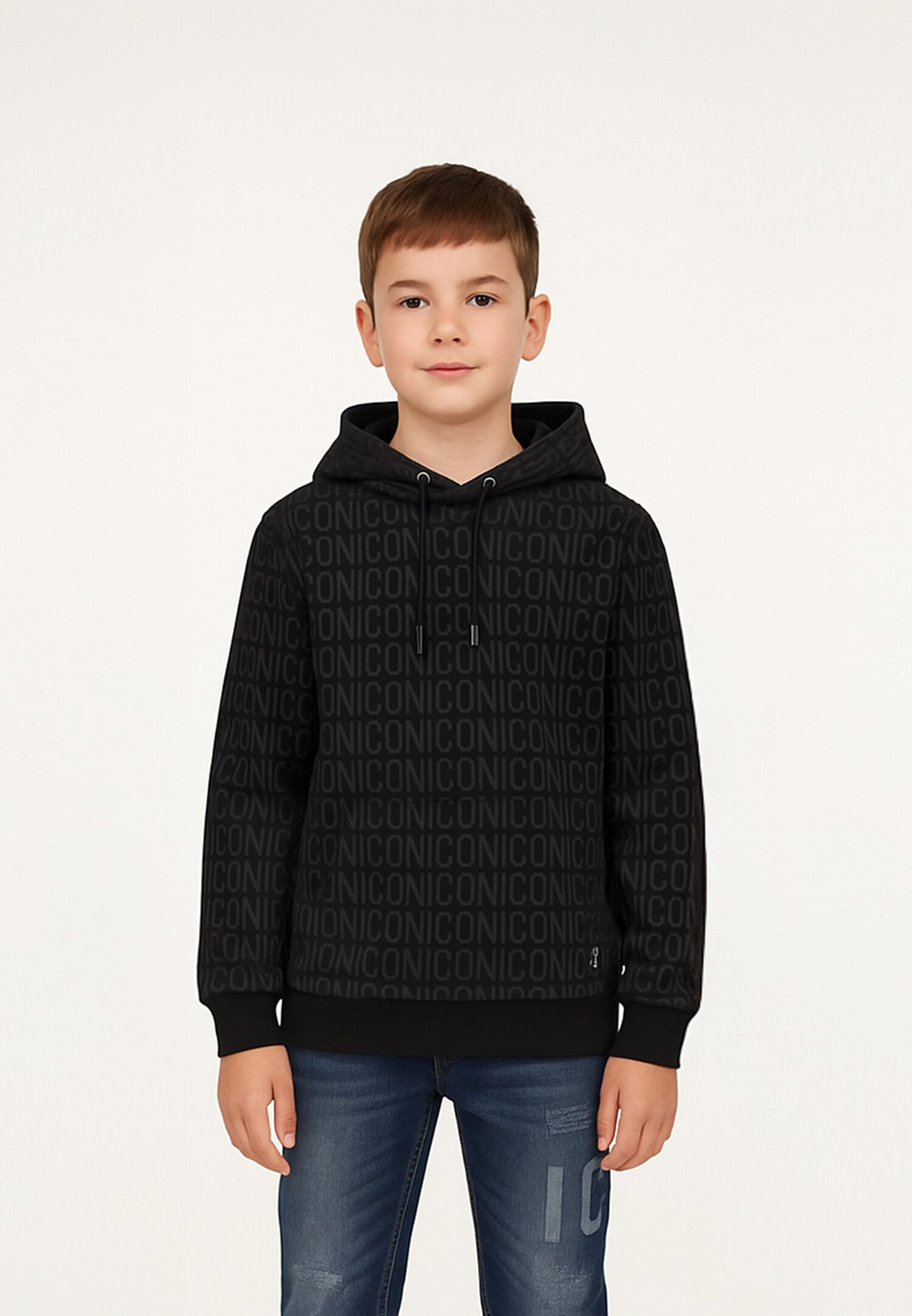 Icon Felpa Nero Bambino In Cotone Con Cappuccio Sportivo AI25
