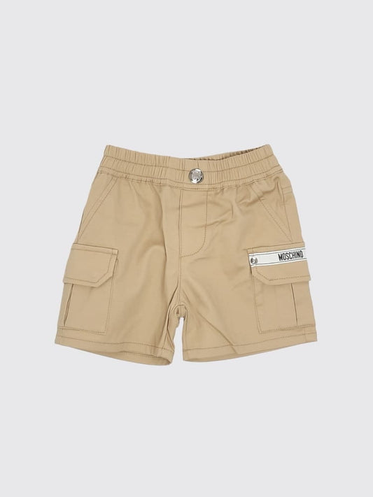 Moschino shorts infant cargo in cotone beige con banda logo Bambino