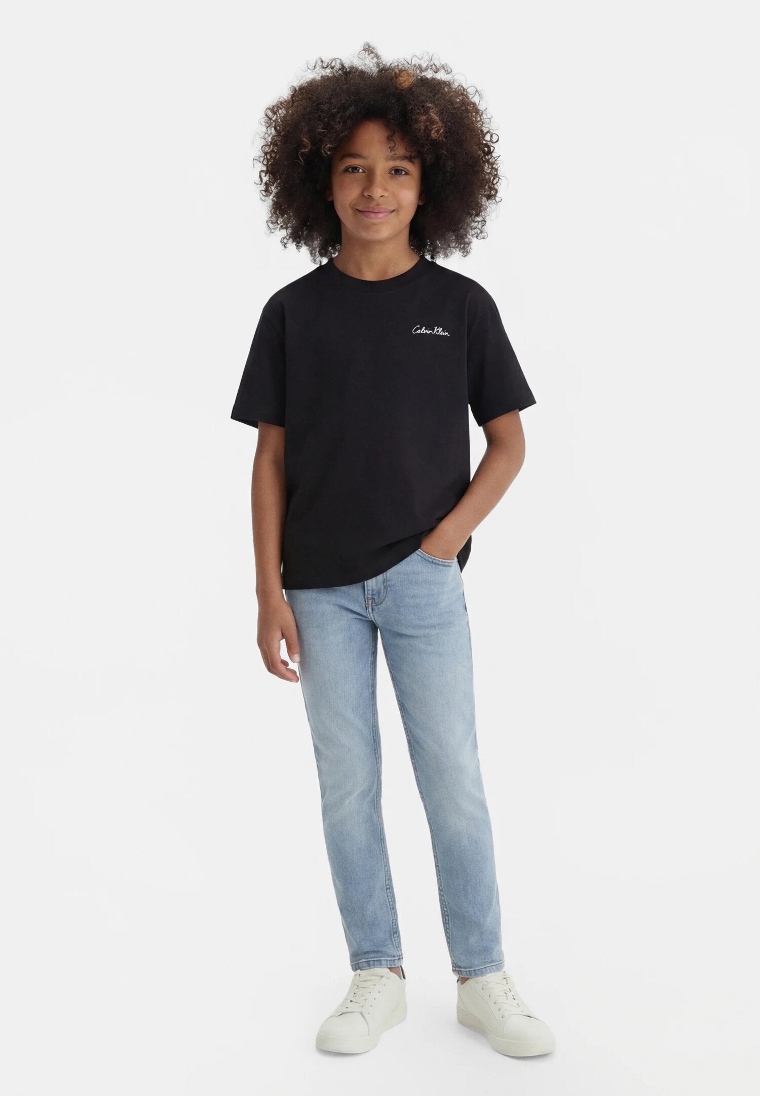 Calvin Klein Tshirt Nera Bambino Maniche Corte In Jersey Sportivo PE26