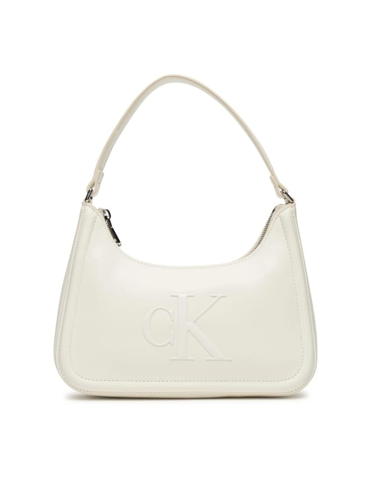 Calvin Klein borsa bianca donna a spalla in ecopelle logo sul davanti