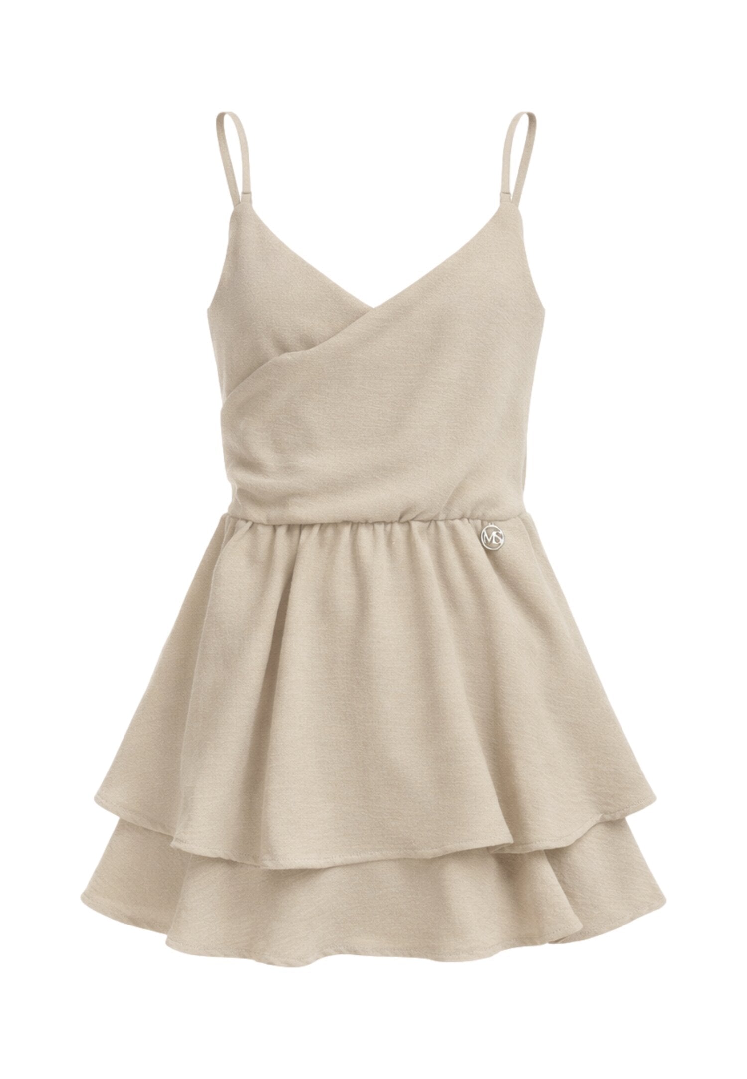 Mon Saurire Abito Con Sopra Incrociato e Balze Beige Bambina M1319J_