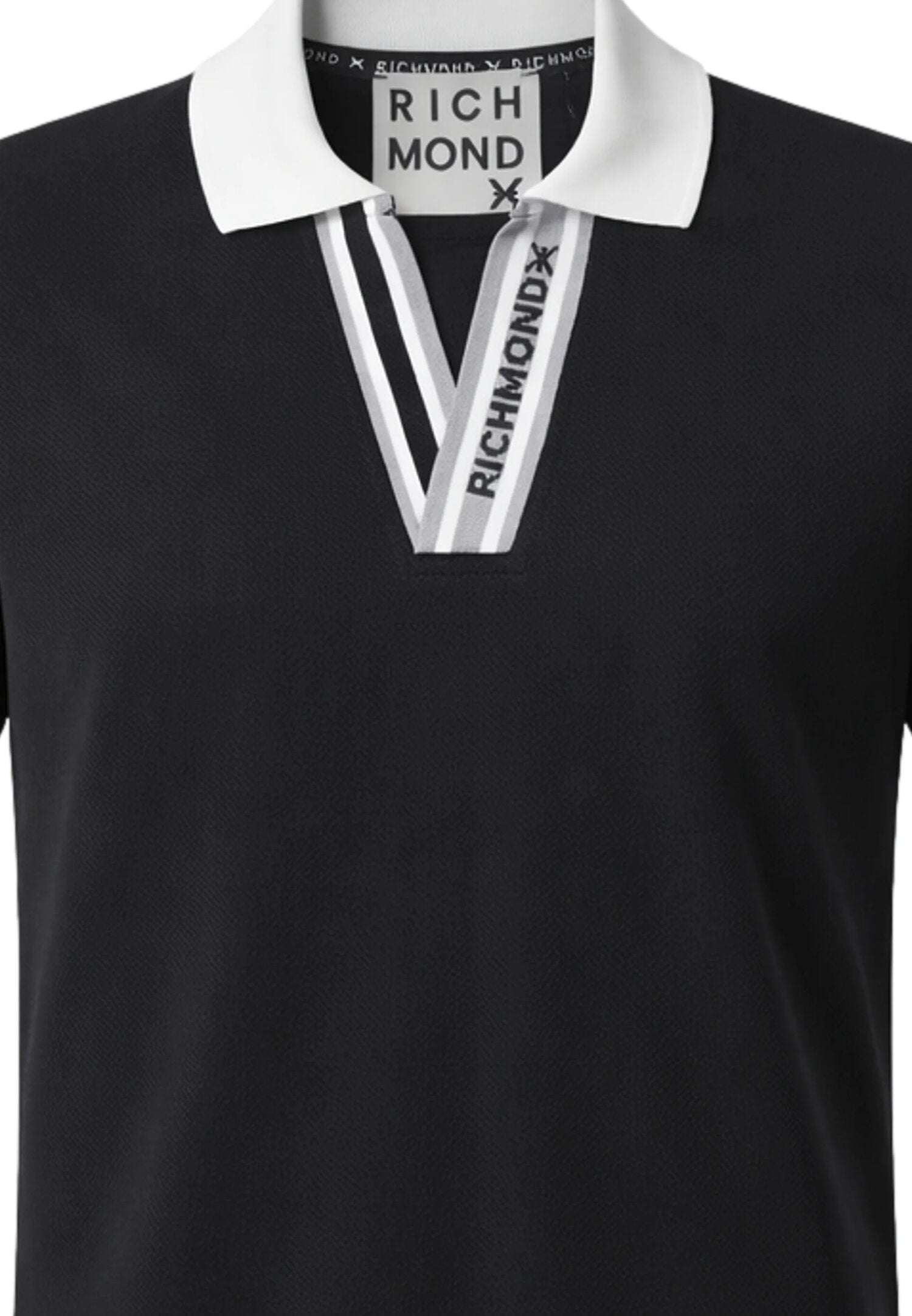 John Richmond Polo Nera Colletto Contrasto Uomo Scollo a v - UMP26013PO_