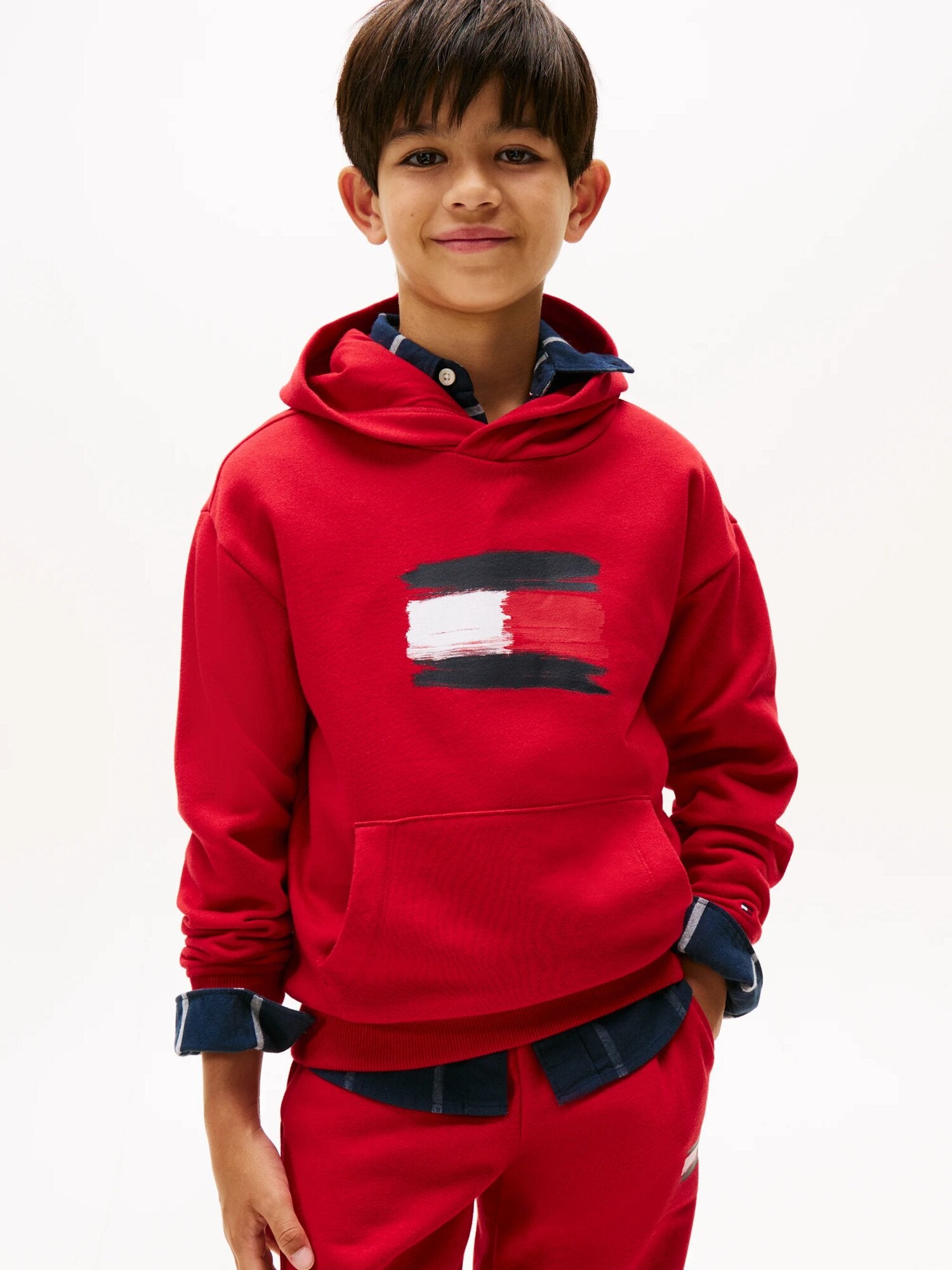 Tommy Hilfiger felpa rossa neonato con cappuccio e logo flag