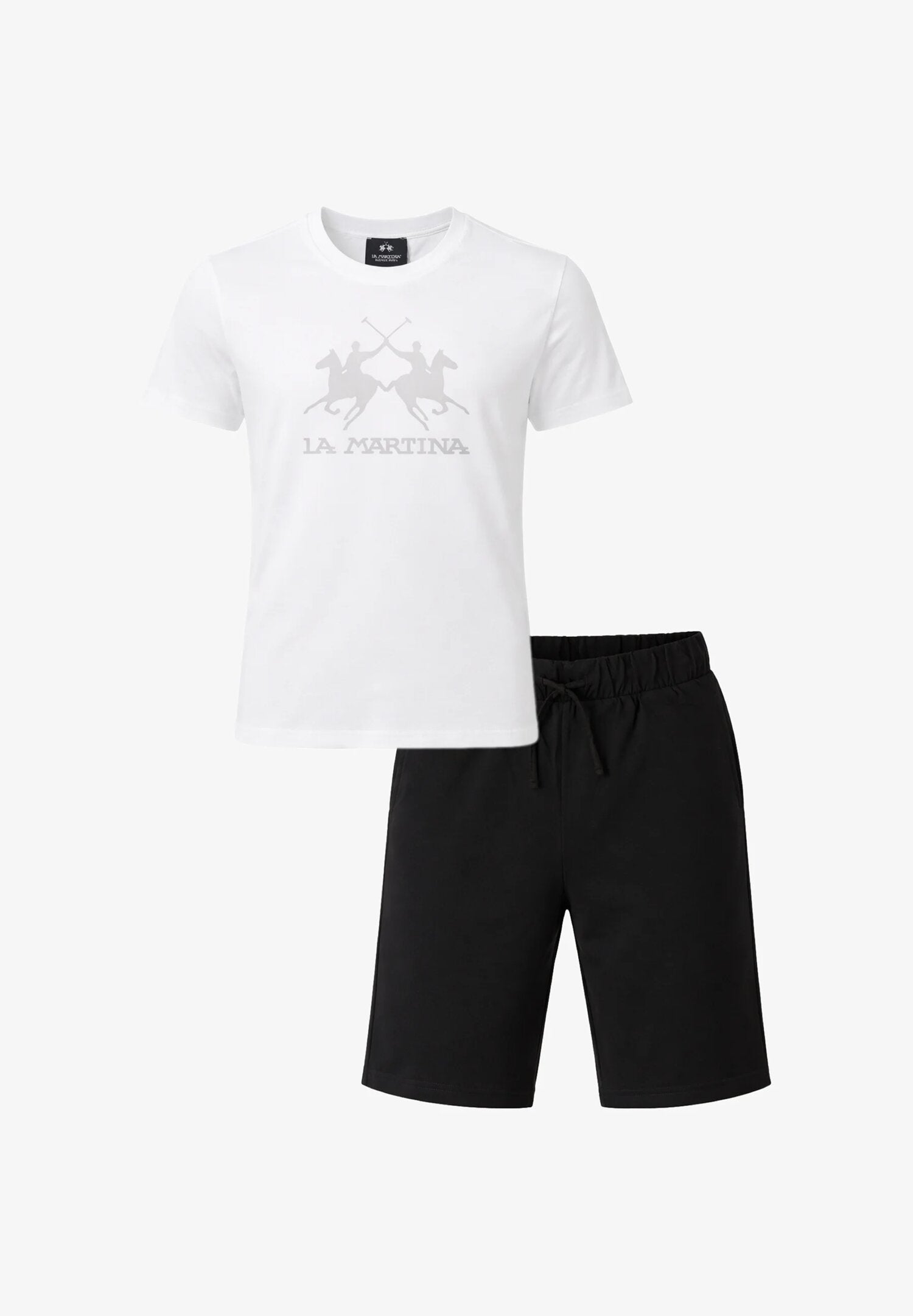 La Martina Completo Con Tshirt Bianca Bermuda Nero Bambino MAB0033_