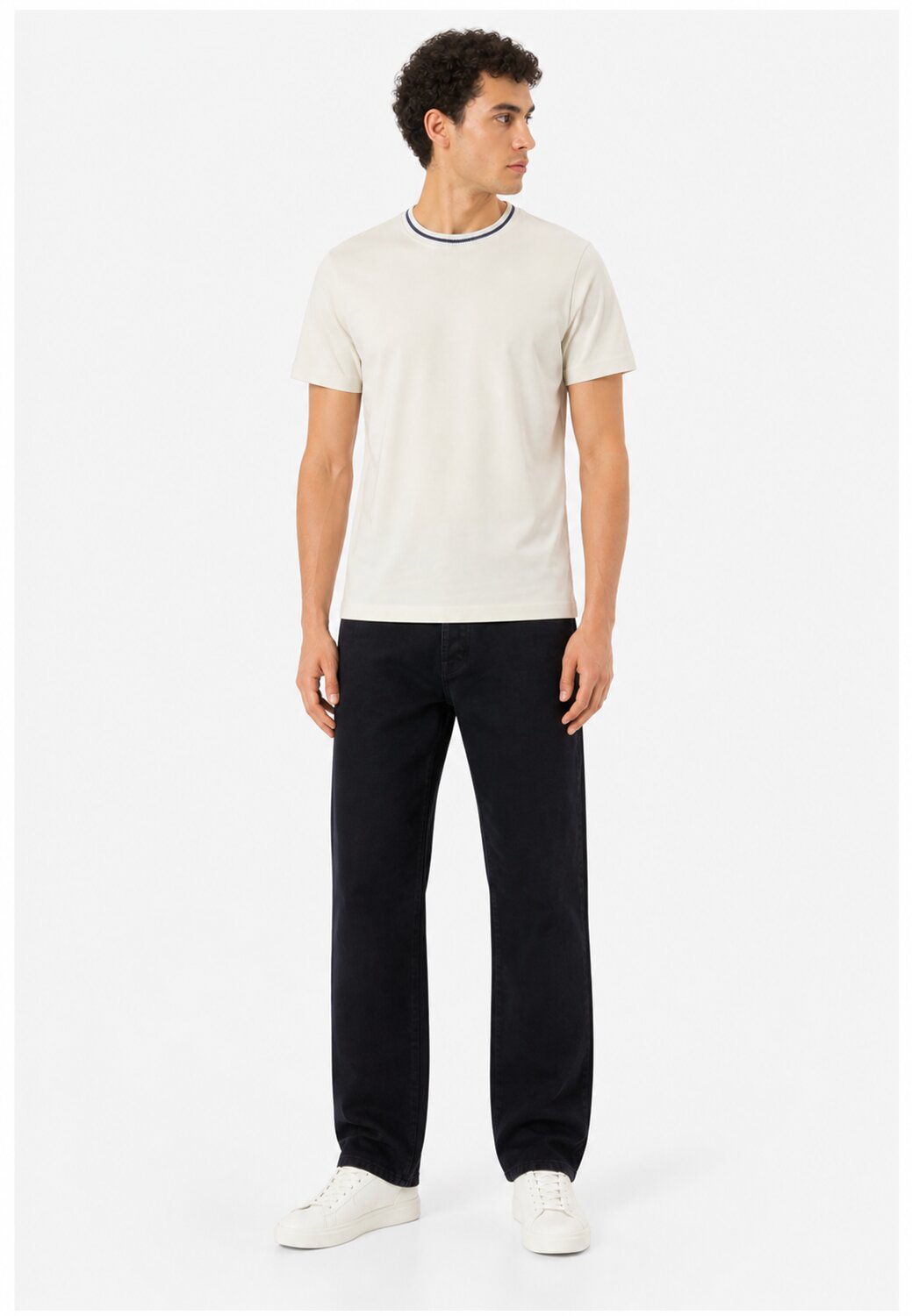 John Richmond Tshirt Panna Con Collo a Contrasto Uomo UMP26335TS_