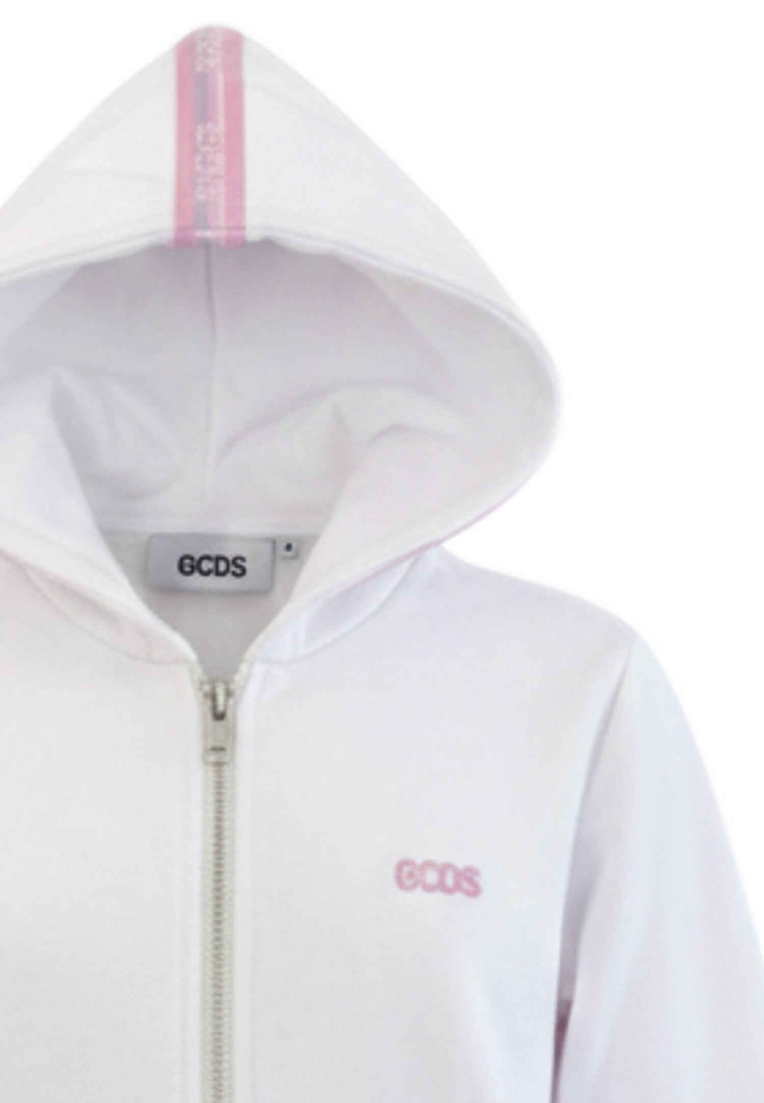 Gcds Giacca Con Zip Bianca Bambina Con Cappuccio Sportivo In Cotone 745841_