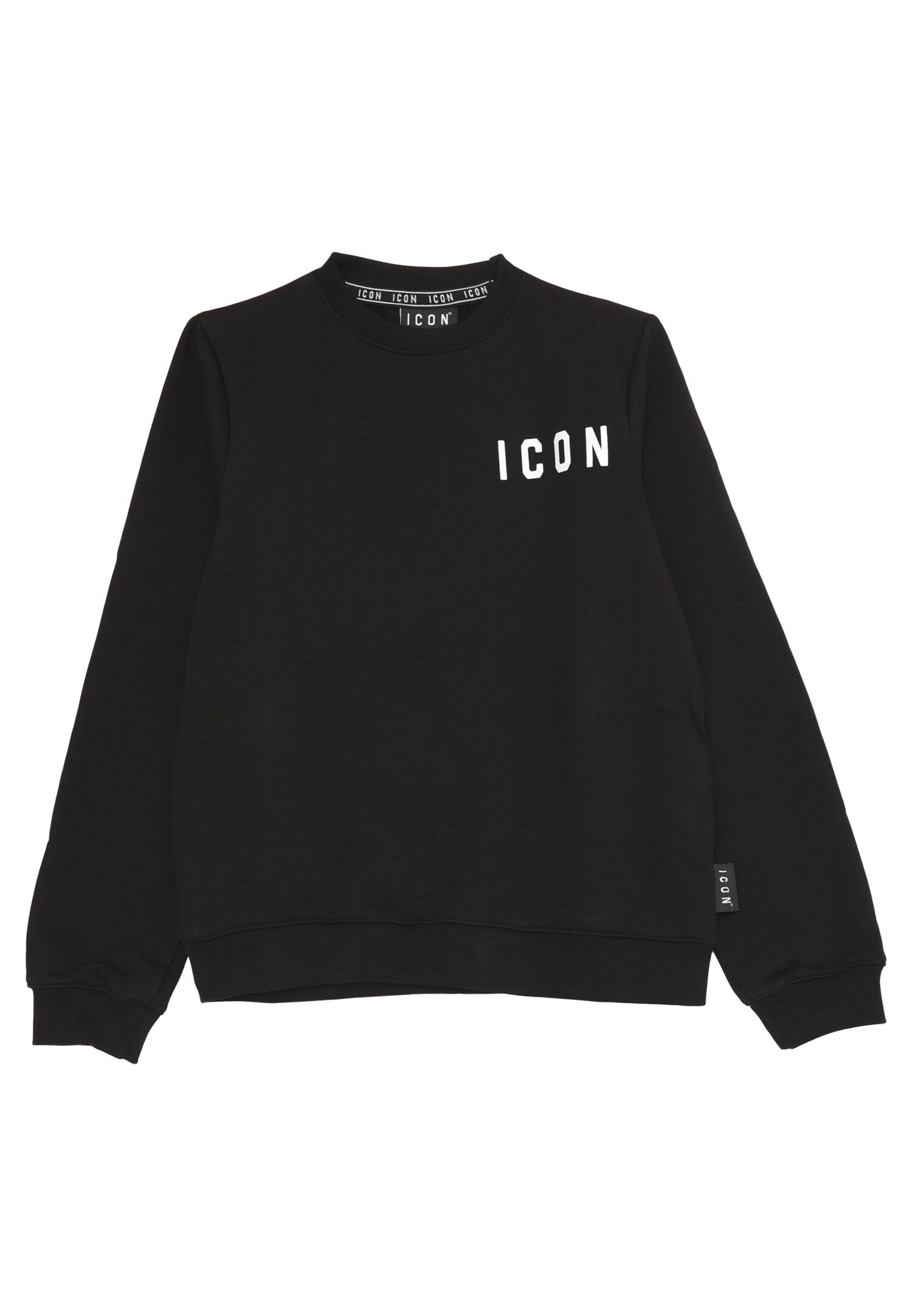 Icon Felpa Nera Bambino In Cotone Girocollo Passeggio AI25