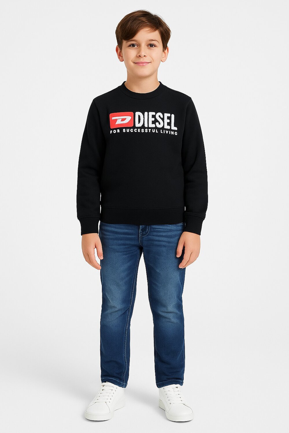 Diesel felpa bambino ragazzo nera girocollo cotone logo stampato