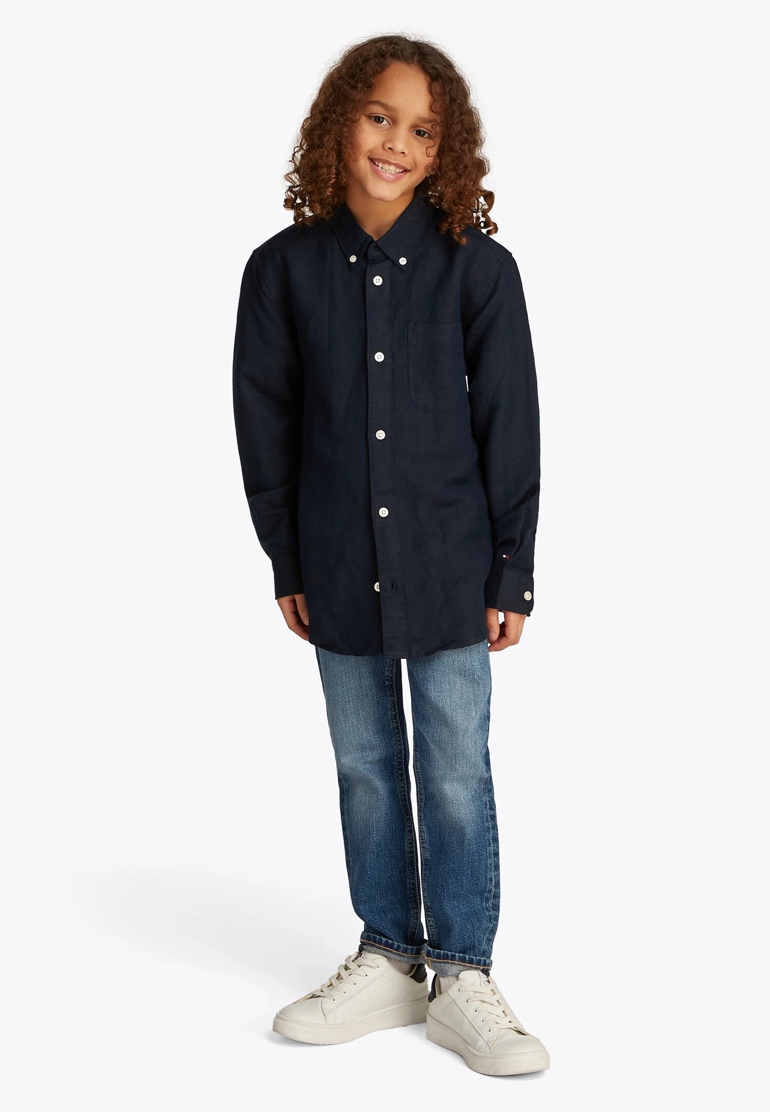 Tommy Hilfiger Camicia Lino Leggera Blu Logo Ricamo Bambino KB0KB09550C1G_