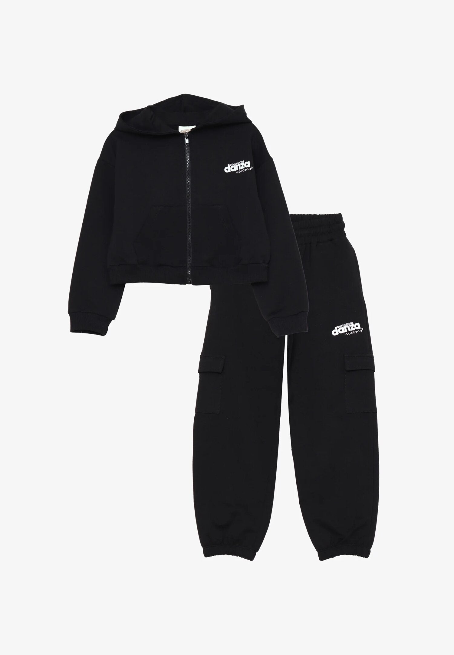 Dimensione Danza Tuta Nero Bambina Cargo In Cotone Con Cappuccio Sport AI25