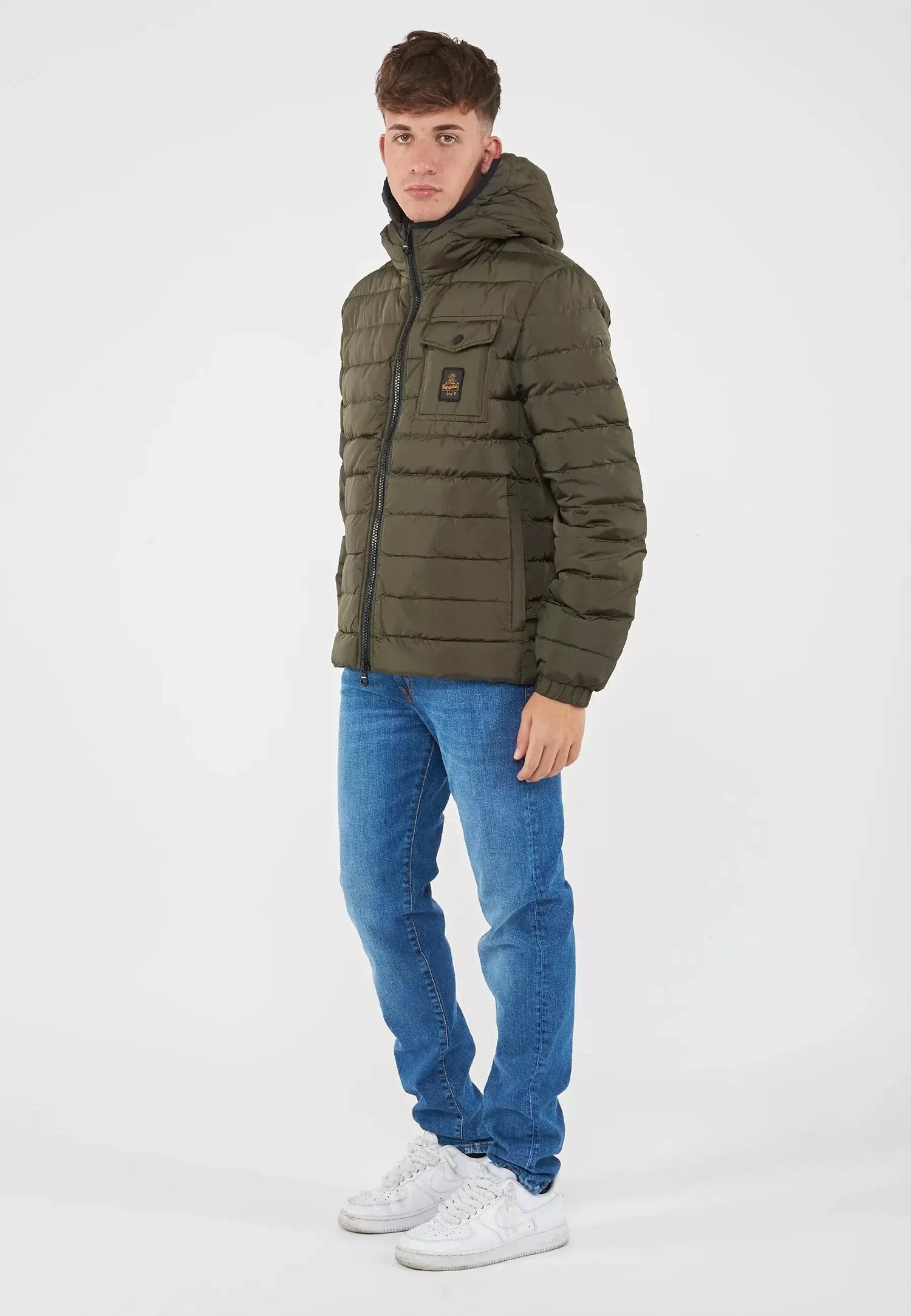 Refrigiwear Giubotto Verde Uomo Bomber In Nylon Con Cappuccio Quotidiano AI25