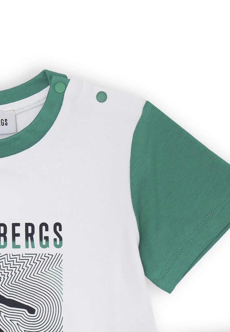 Bikkembergs set bambino t-shirt bianca stampa e shorts verdi cotone jersey - VERDE | CammarataMode