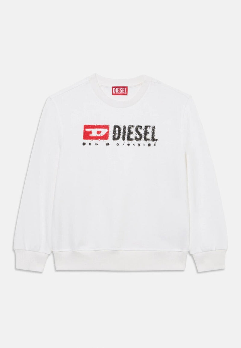 Diesel felpa bambino ragazzo bianca girocollo cotone logo rosso - BIANCO | CammarataMode
