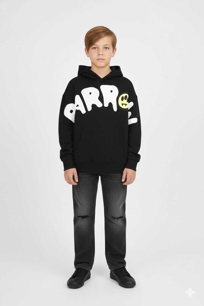 Barrow Felpa Nero Bambino In Cotone Con Cappuccio Invernale AI 25