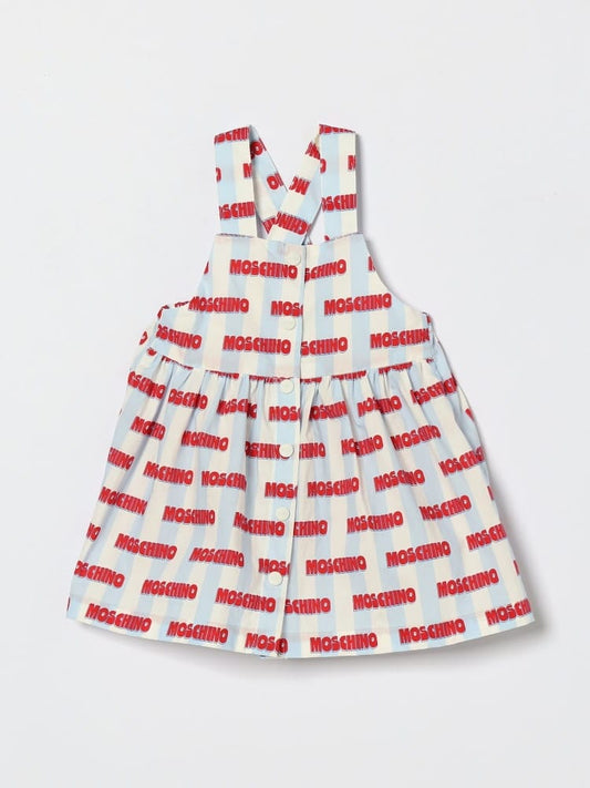 Moschino abito smanicato infant in cotone con logo all over Bambina