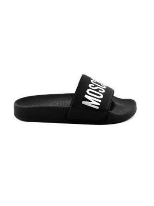 Moschino ciabatte slides kids/junior unisex in gomma nera con logo in contrasto bianco Bambino