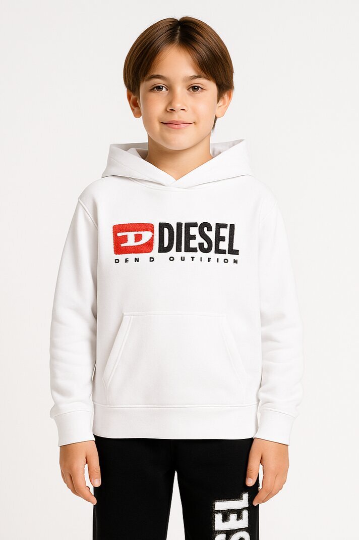Diesel felpa bambino ragazzo bianca con cappuccio logo stampato