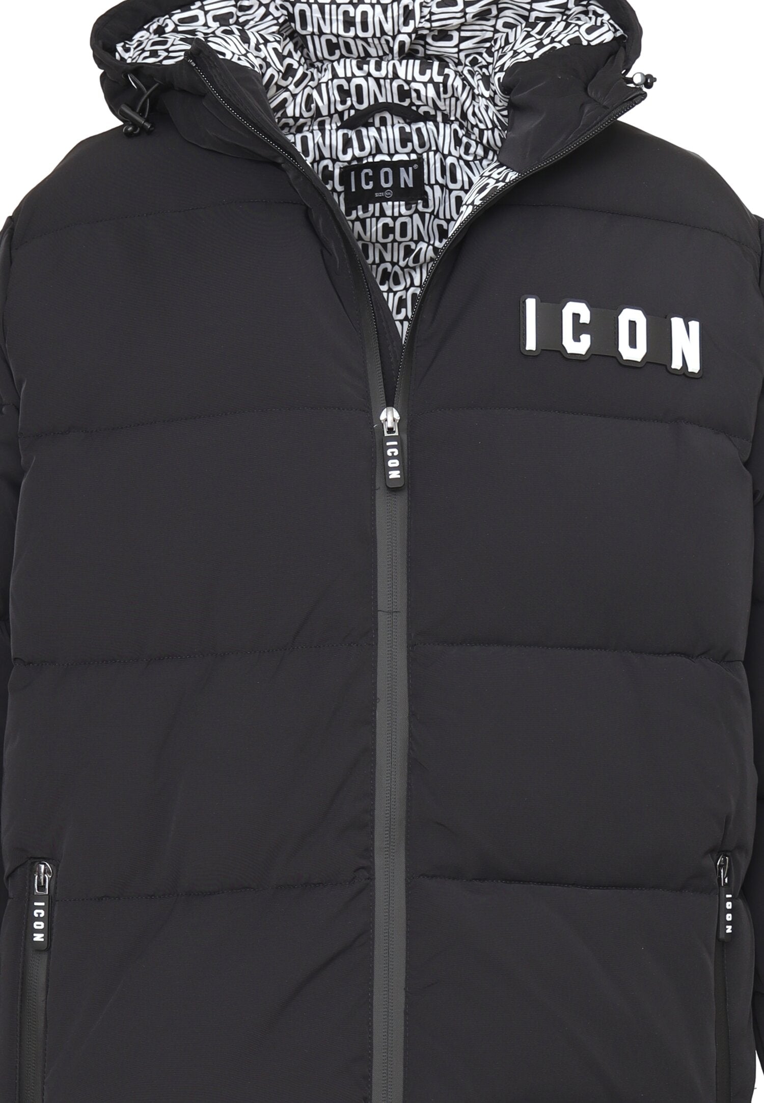 Icon Giubotto Nero Bambino In Nylon Con Cappuccio Invernale AI25