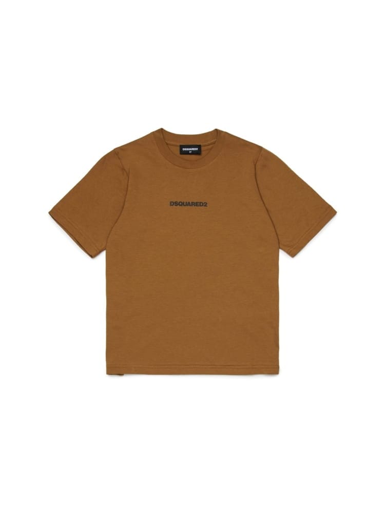 Dsquared t-shirt junior con logo effetto gommato cammello Bambino