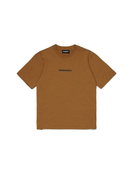 Dsquared t-shirt junior con logo effetto gommato cammello Bambino