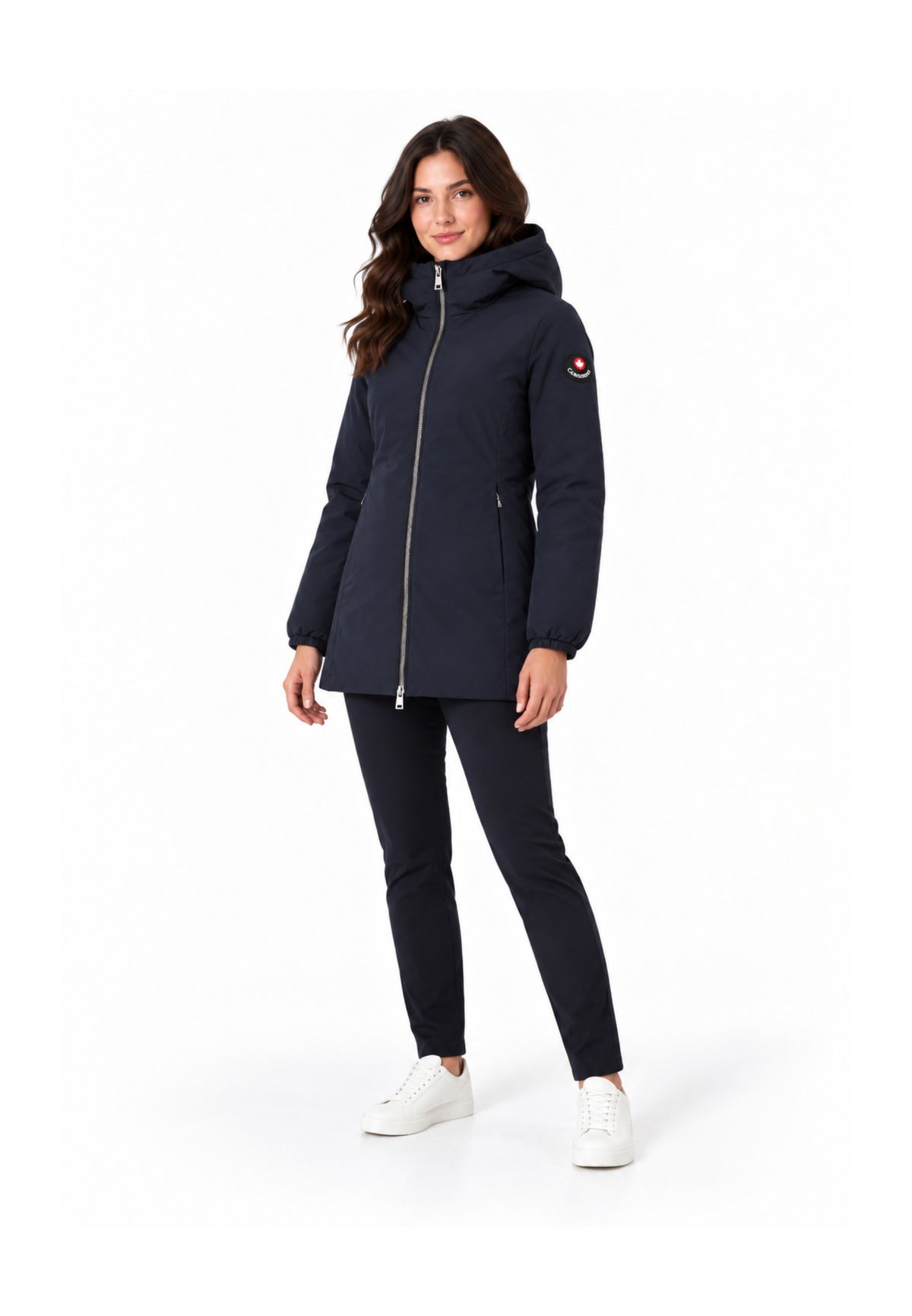 Canadiens Giubbotto blu imbottito lunghezza coscia con cappuccio Donna shari long/w.blu