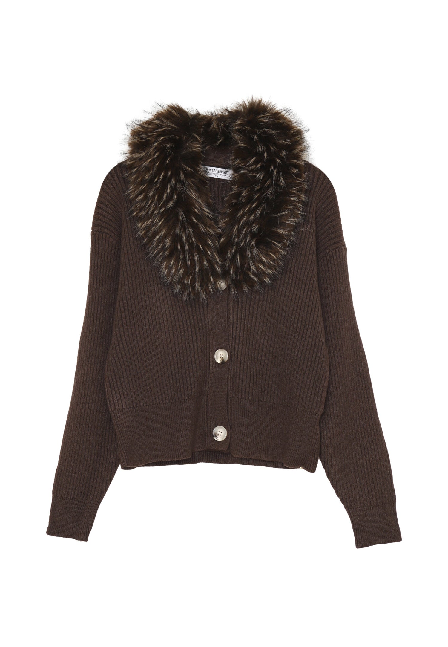 Monte Cervino Cardigan Marrone Donna Con Pelliccia Elegante AI25