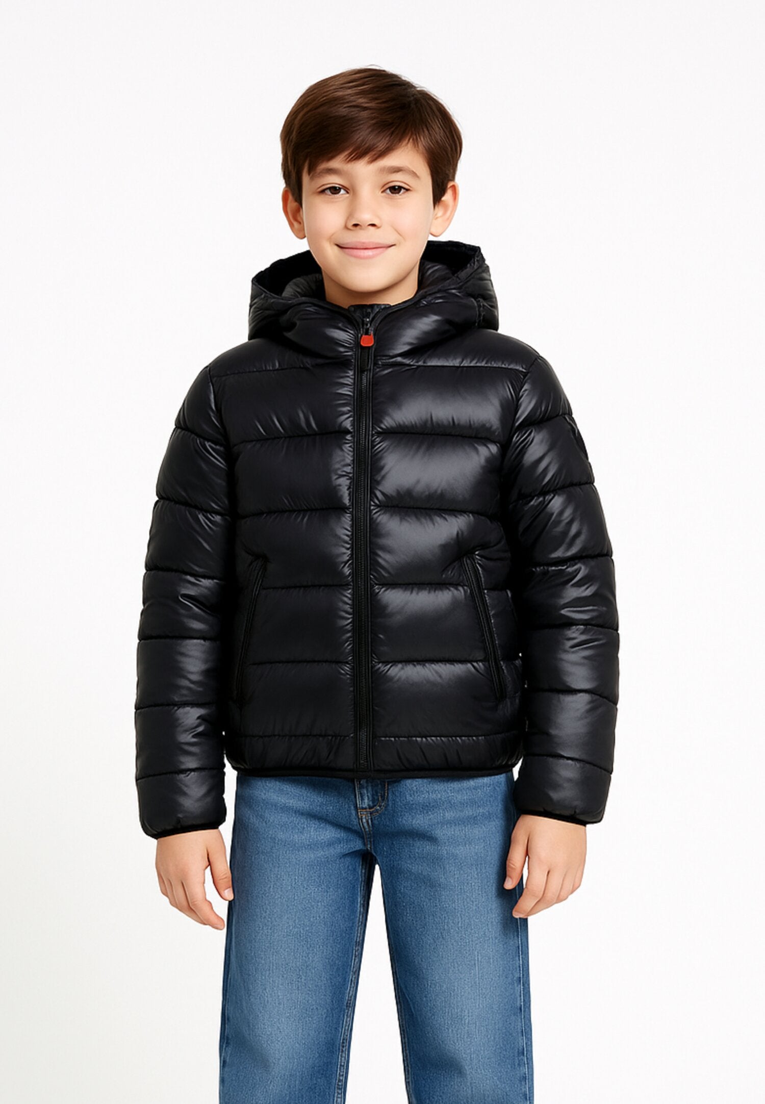 Save The Duck Giubbotto Nero Bambino In Nylon Con Cappuccio Invernale AI25