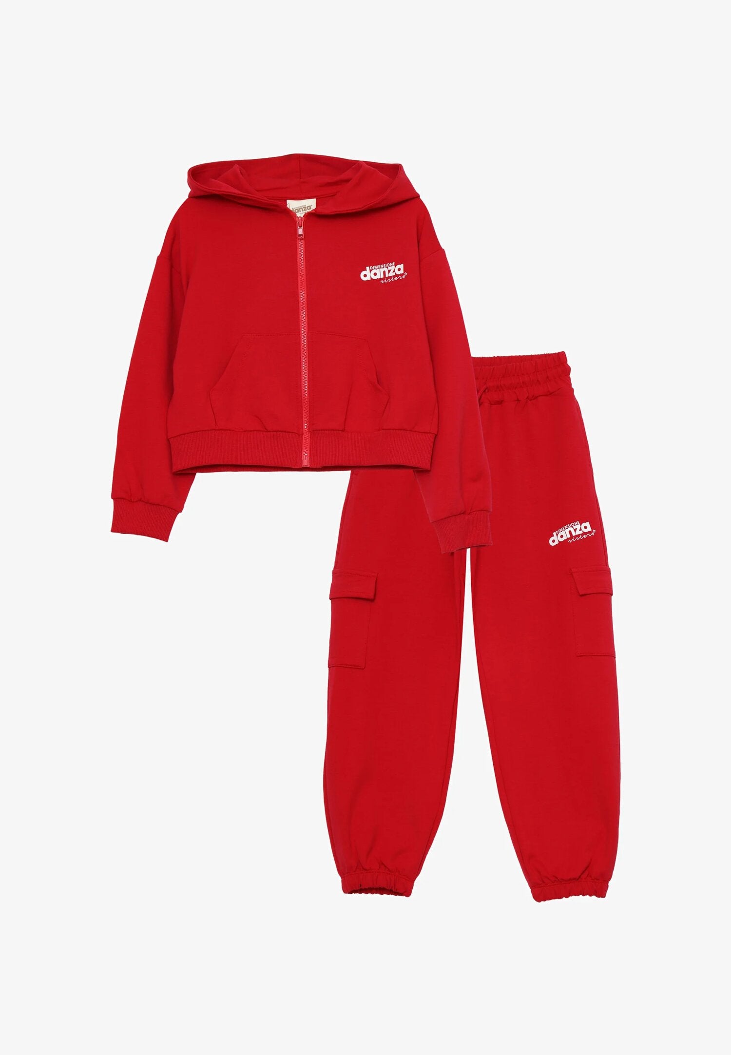 Dimensione Danza Tuta Fuchsia Bambina Cargo In Cotone Con Cappuccio Passeggio