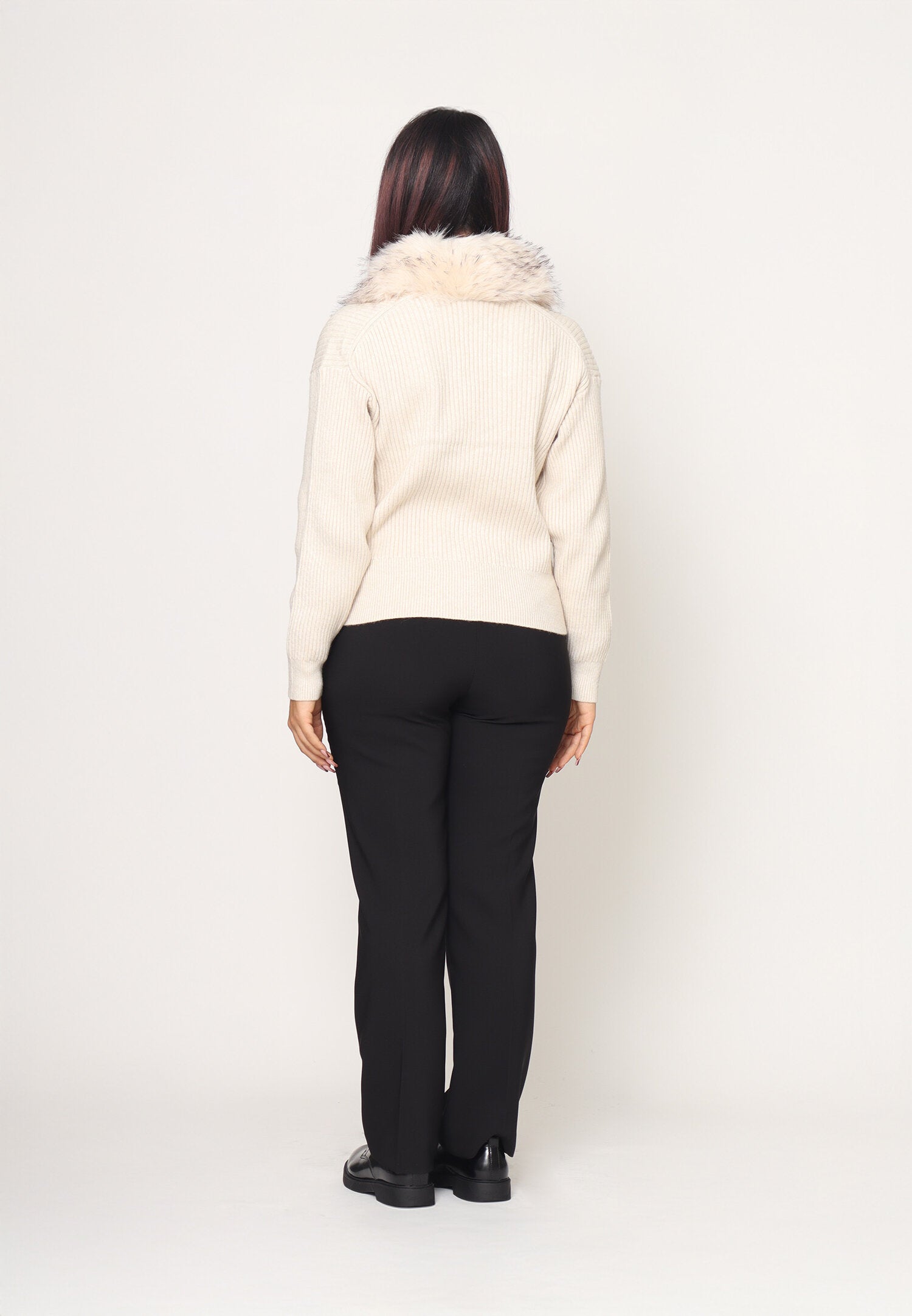 Monte Cervino Cardigan Panna Donna Con Pelliccia Invernale AI25
