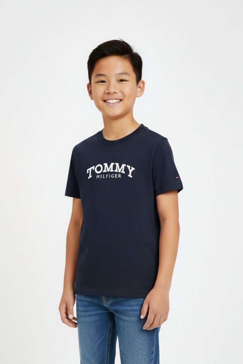 Tommy Hilfiger Tshirt Blu Bambino In Jersey Maniche Corte Quotidiano PE26