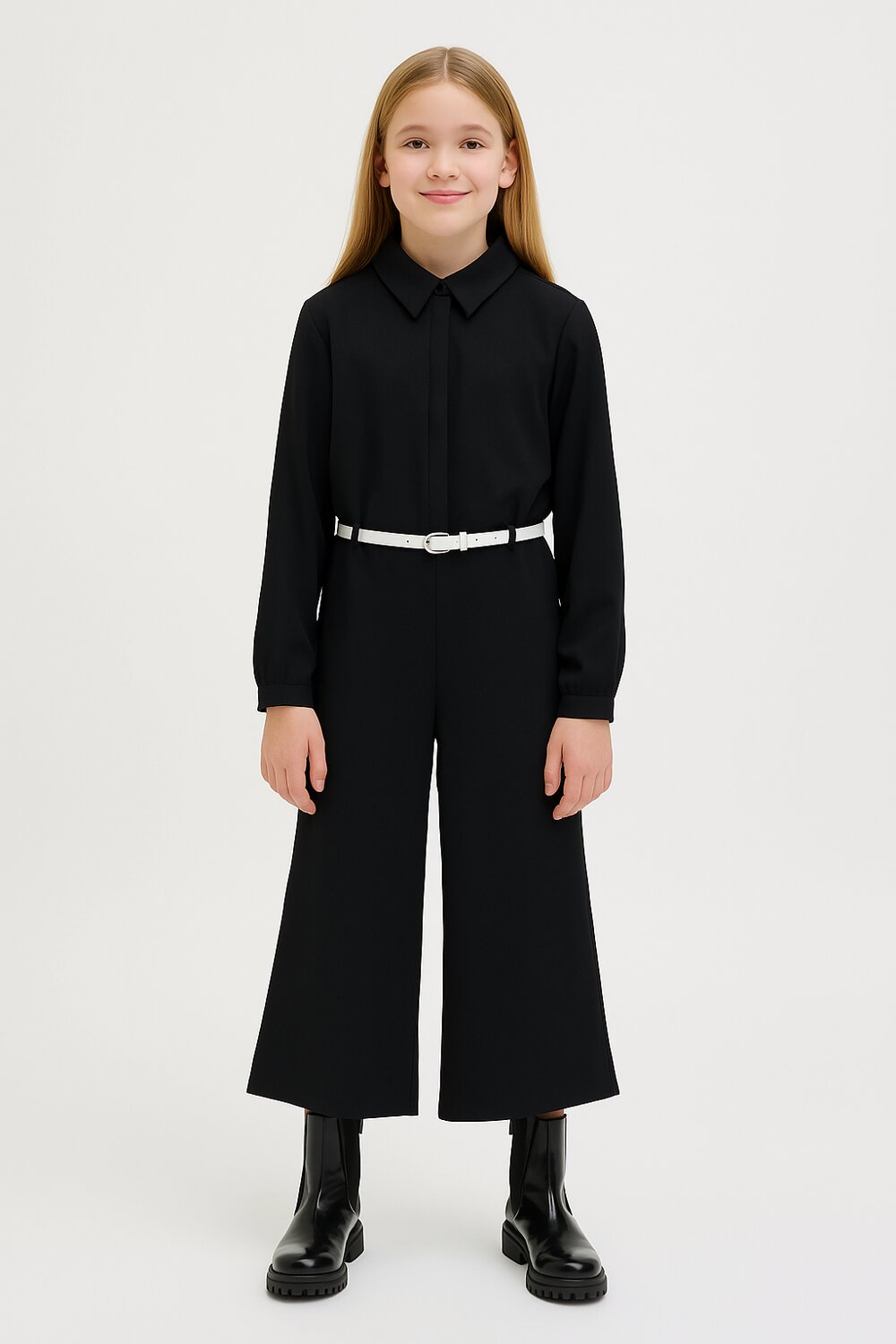 Kocca tuta jumpsuit nera bambina e ragazza con cintura elegante