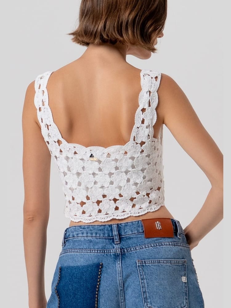 Fracomina top cropped in pizzo bianco