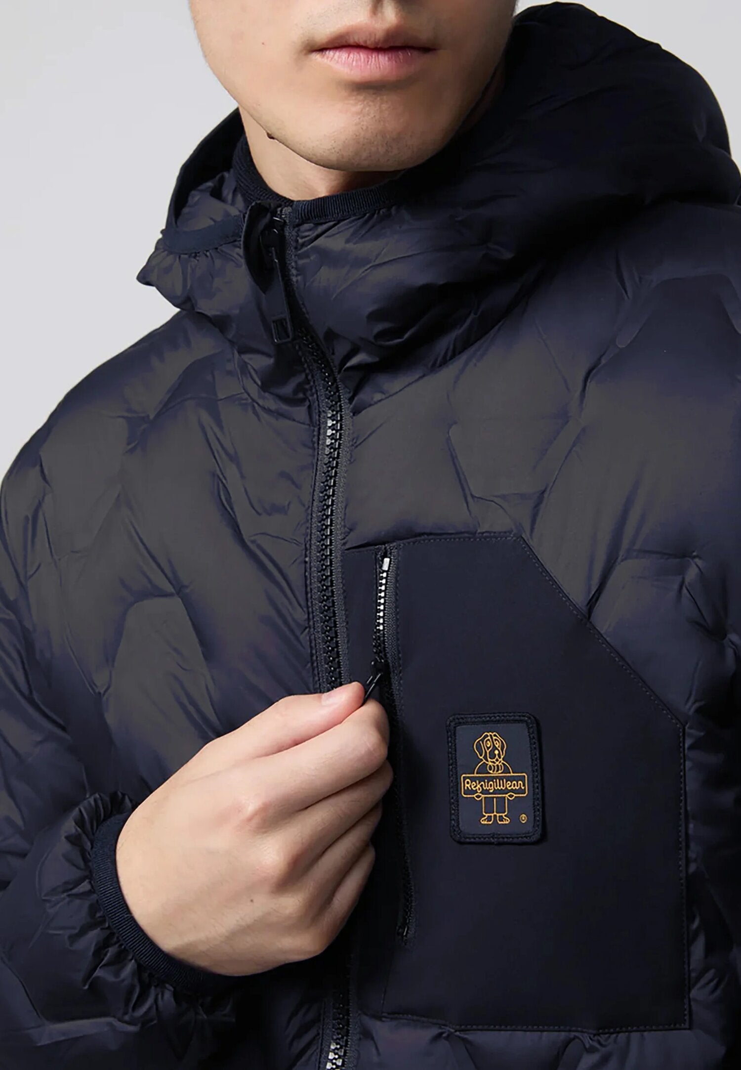 Refrigiwear Giubotto Blu Uomo In Nylon Con Cappuccio Sportivo AI25