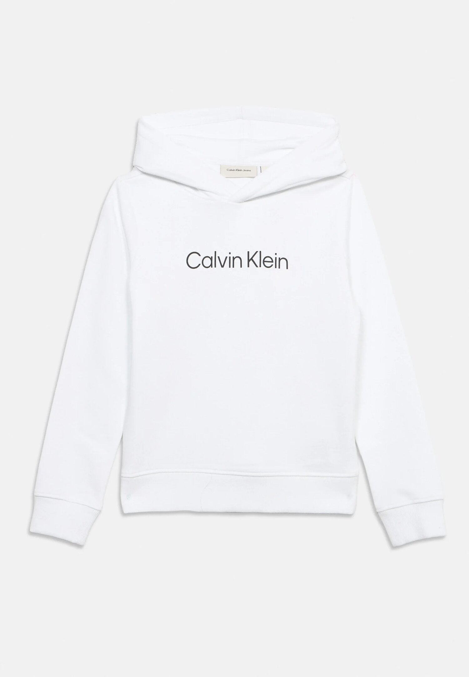 Calvin Klein Felpa Bianca Con Cappuccio Logo Centrale Bambino LV1CKTJB09YAF_