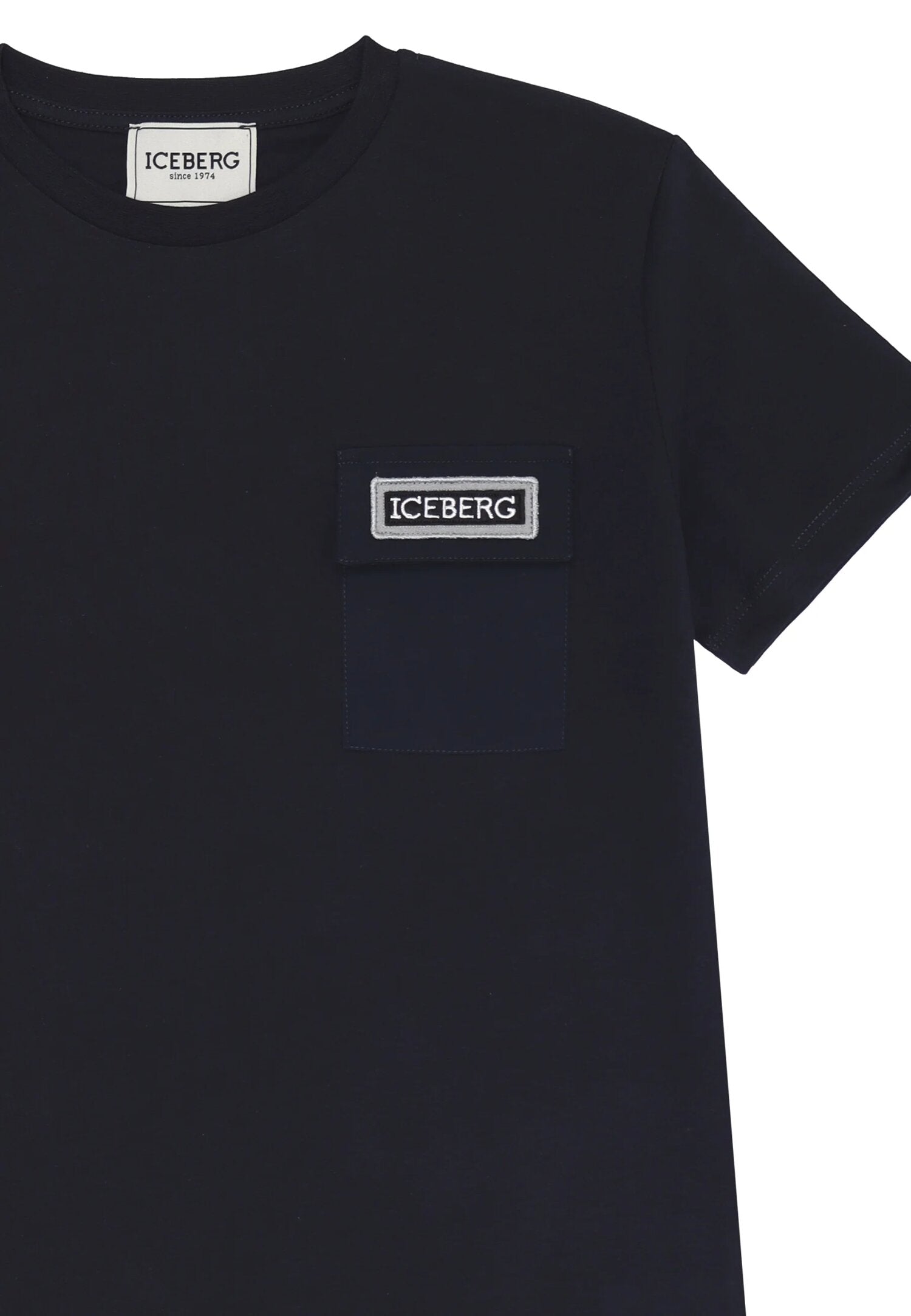 Maglietta blu Iceberg bambino taschino logo ricamato cotone primavera 2025 | CammarataMode