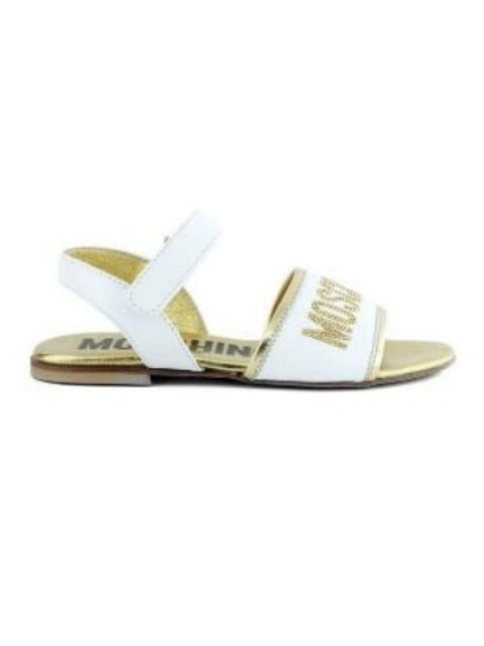 Moschino sandali junior in pelle bianca laminata oro con logo Bambina