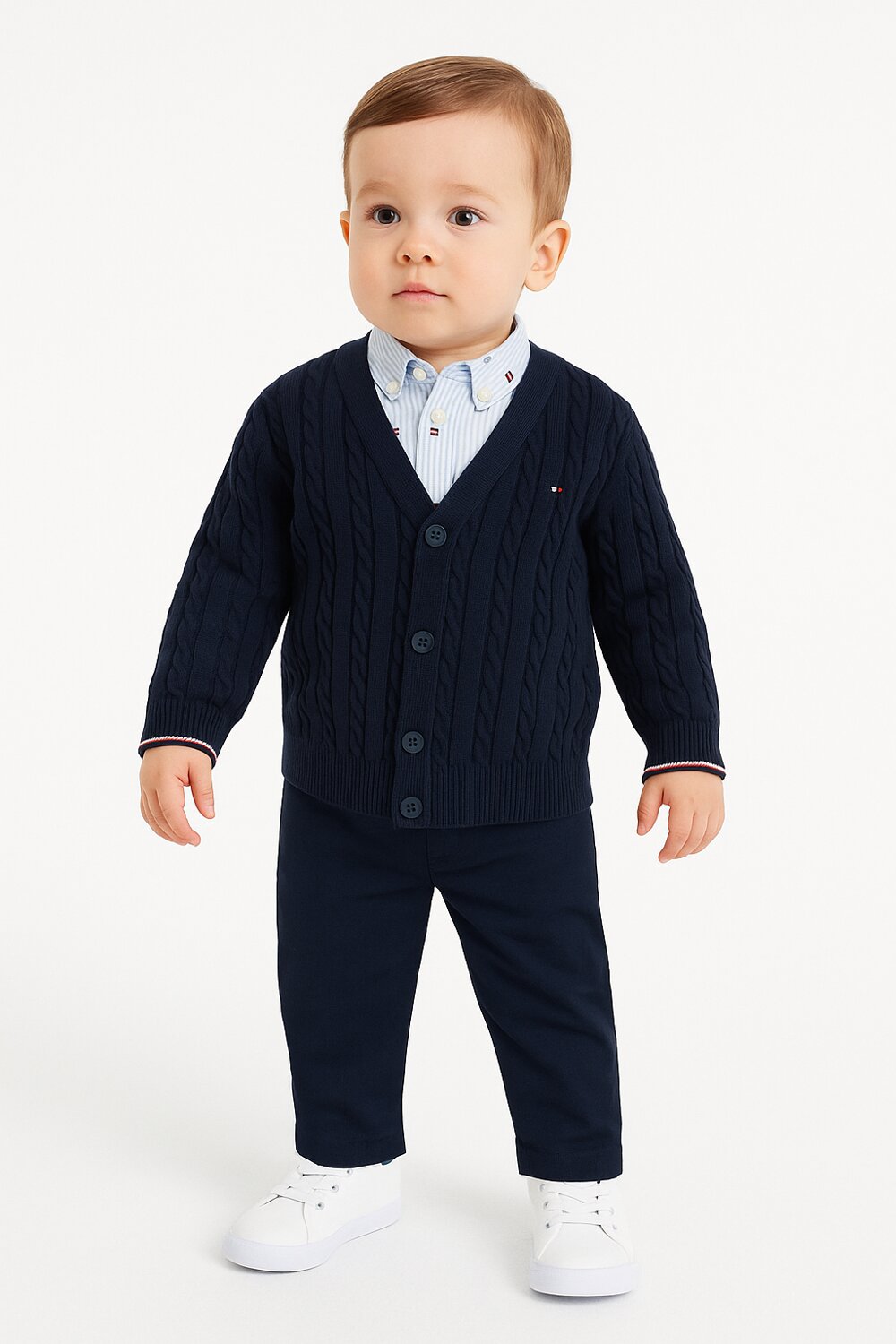 Tommy Hilfiger Cardigan Neonato Cable Global - Blu Navy