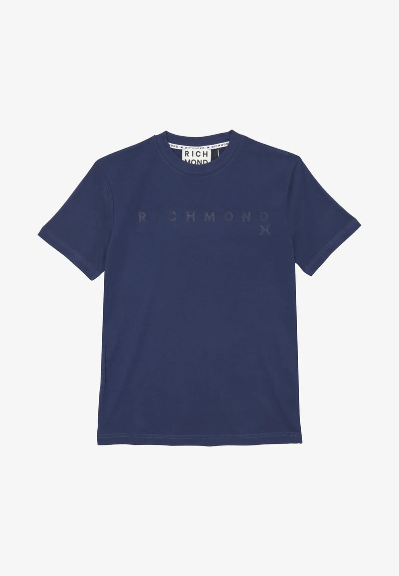 John Richmond t-shirt uomo blu in cotone con stampa logo - BLU | CammarataMode