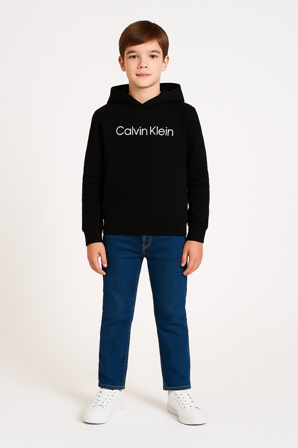 Calvin Klein Felpa Nero Bambino In Cotone Con Cappuccio Sportivo AI25