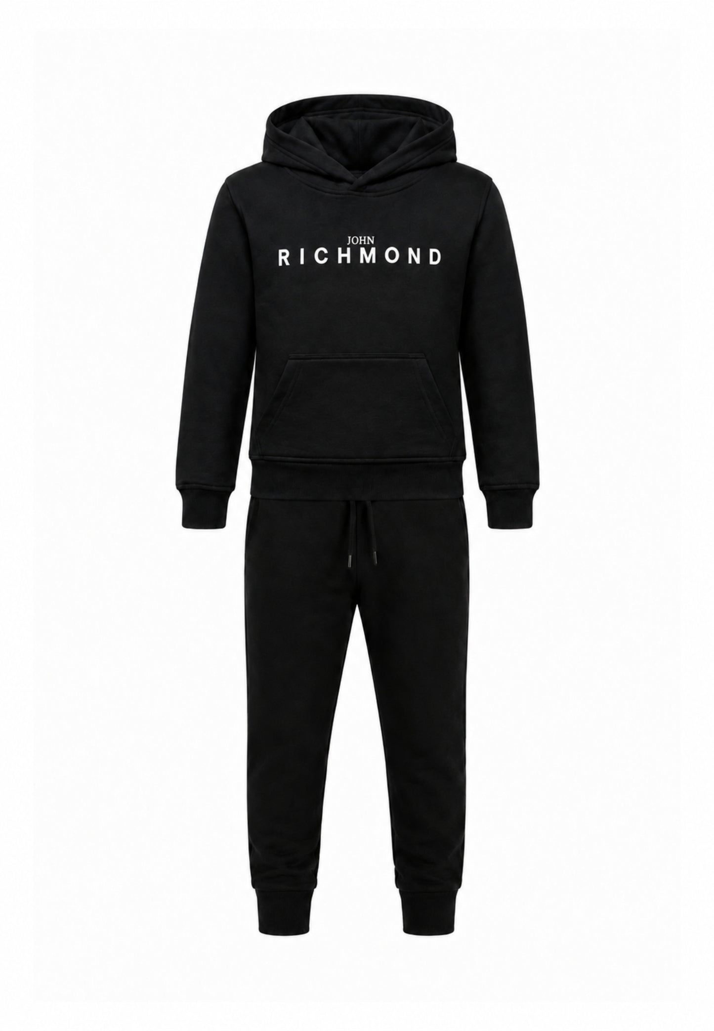 John Richmond Tuta NERA con cappuccio E LOGO GOMMATO BIANCO Bambini e ragazzi rba26007cf.ne_