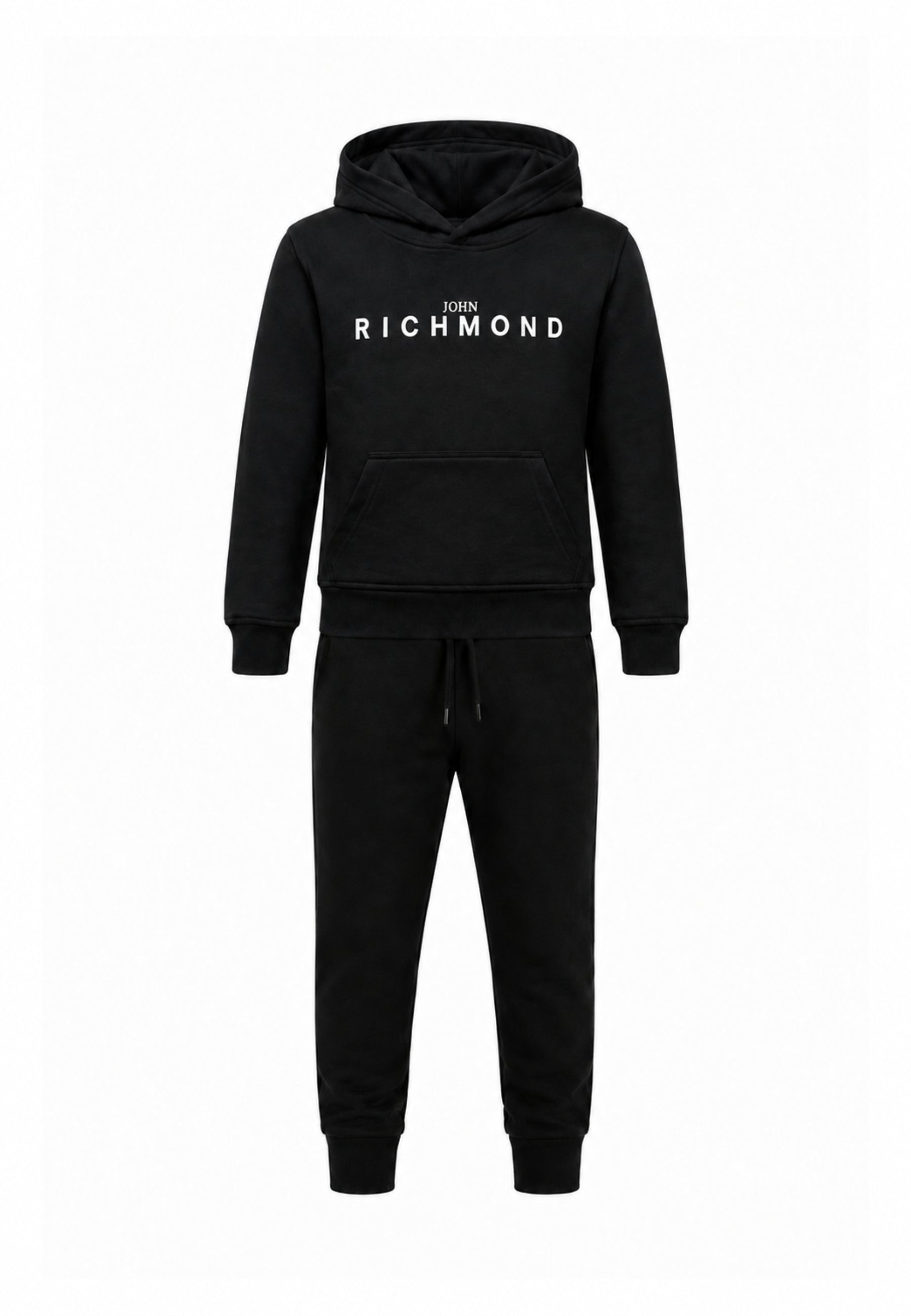 John Richmond Tuta NERA con cappuccio E LOGO GOMMATO BIANCO Bambini e ragazzi rba26007cf.ne_