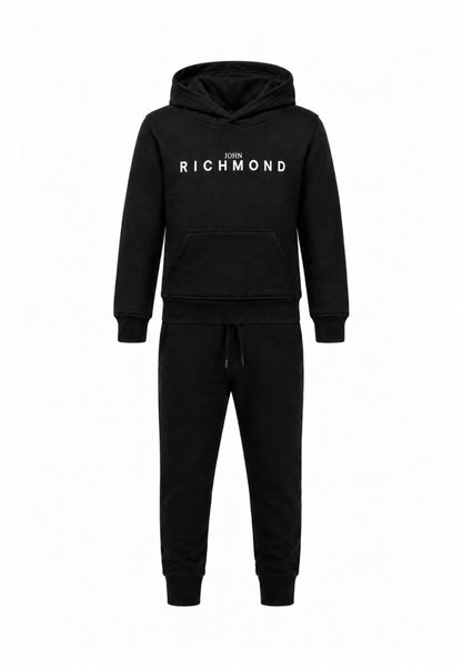 John Richmond Tuta NERA con cappuccio E LOGO GOMMATO BIANCO Bambini e ragazzi rba26007cf.ne_
