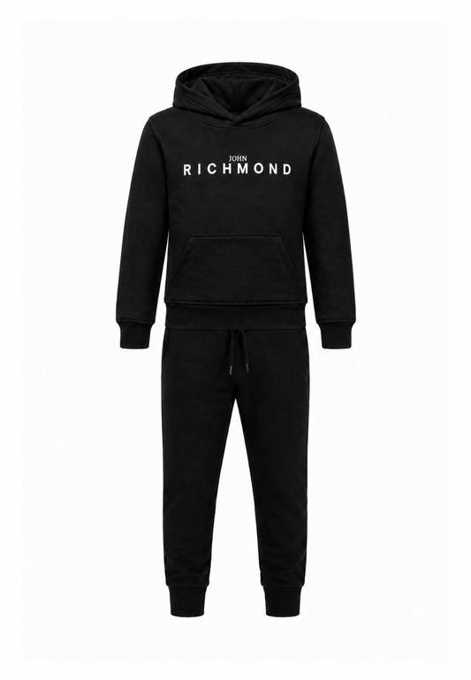 John Richmond Tuta NERA con cappuccio E LOGO GOMMATO BIANCO Bambini e ragazzi rba26007cf.ne_