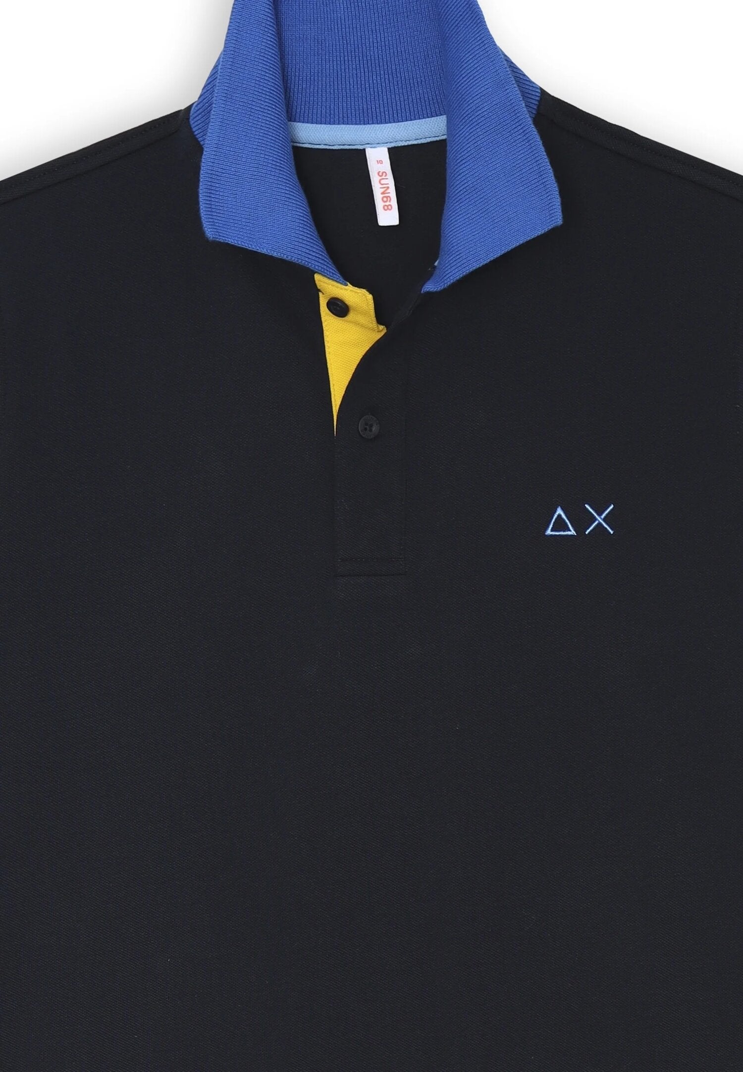 Polo nera Sun68 bambino in cotone con collo blu e interno giallo vivace | CammarataMode