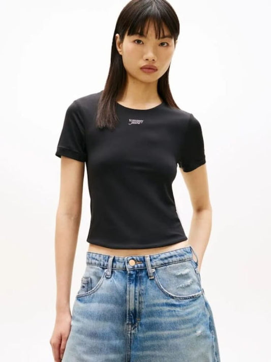 Tommy Jeans tshirt nera donna logo sul petto