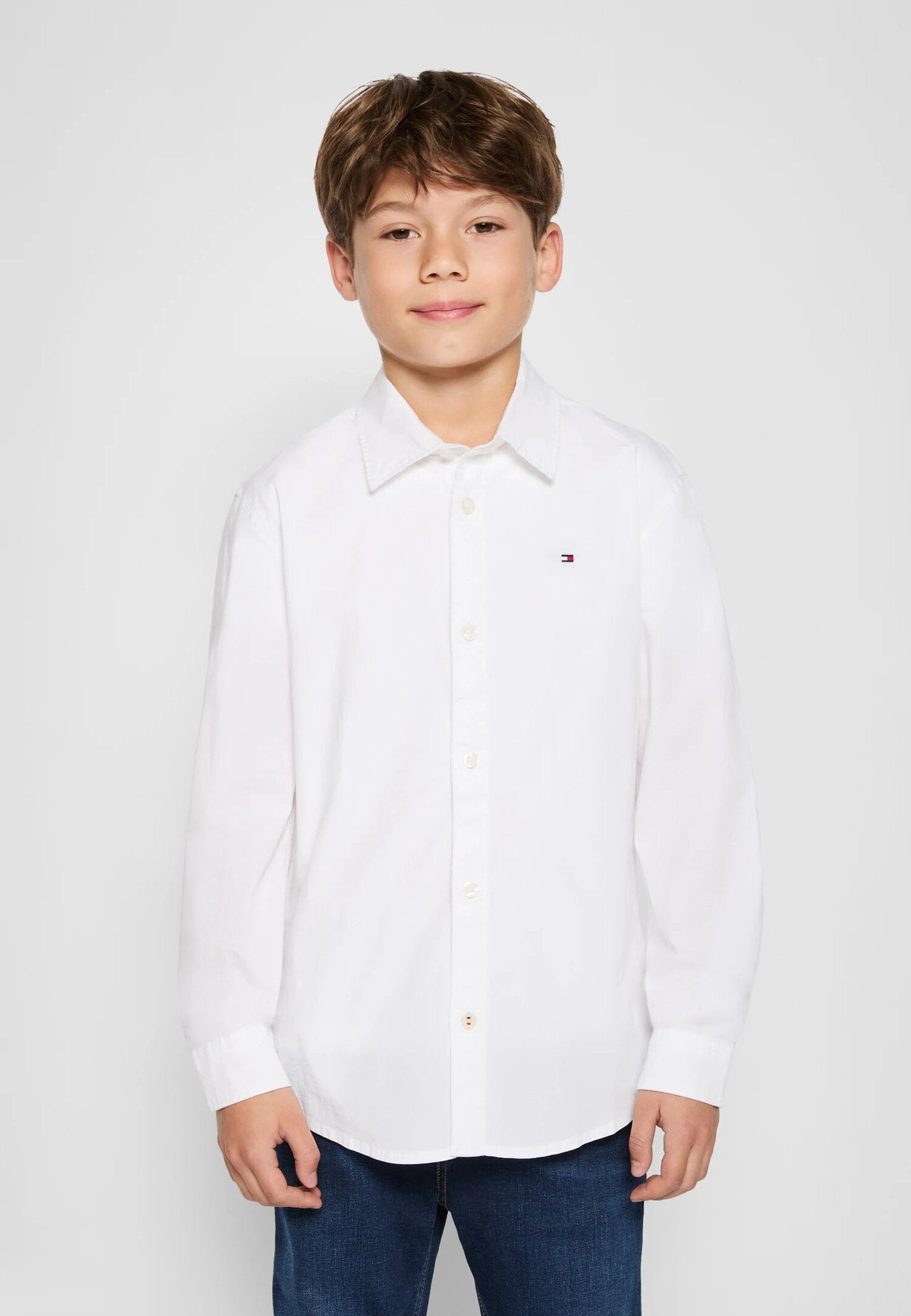 Tommy Hilfiger Camicia Bianca Ragazzo In Cotone Con Bottoni Elegante PE26