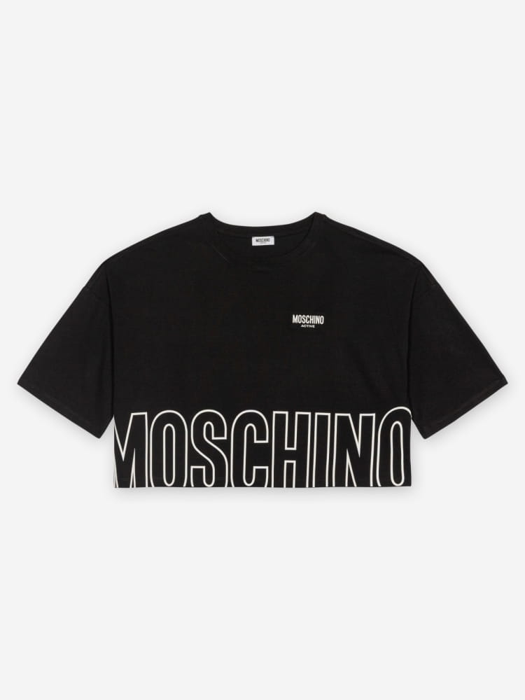 Moschino tshirt nera donna crop maxi logo