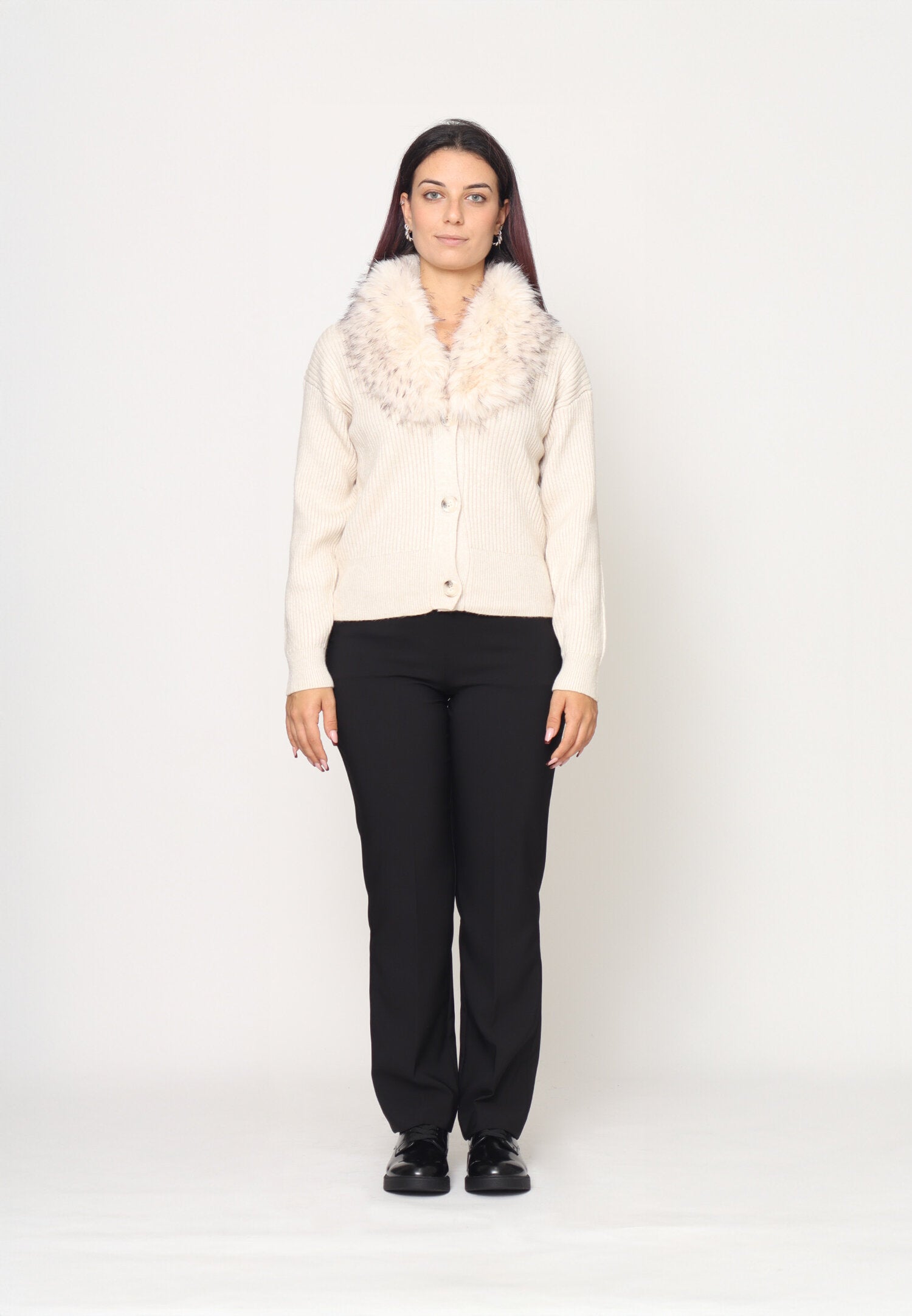 Monte Cervino Cardigan Panna Donna Con Pelliccia Invernale AI25