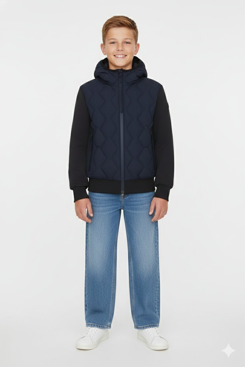 Peuterey Giubbotto Blu Bambino In Nylon Con Cappuccio Sportivo AI25